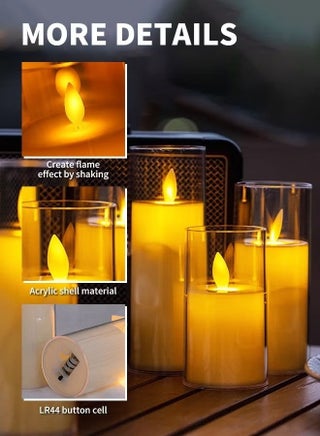 3-Pack Diwali Flameless LED Candles with Timer,Flickering Flameless Candles for Romantic Ambiance and Christmas Decorations Stable Acrylic Shell,with Embedded Star String,Battery Operated - view 5